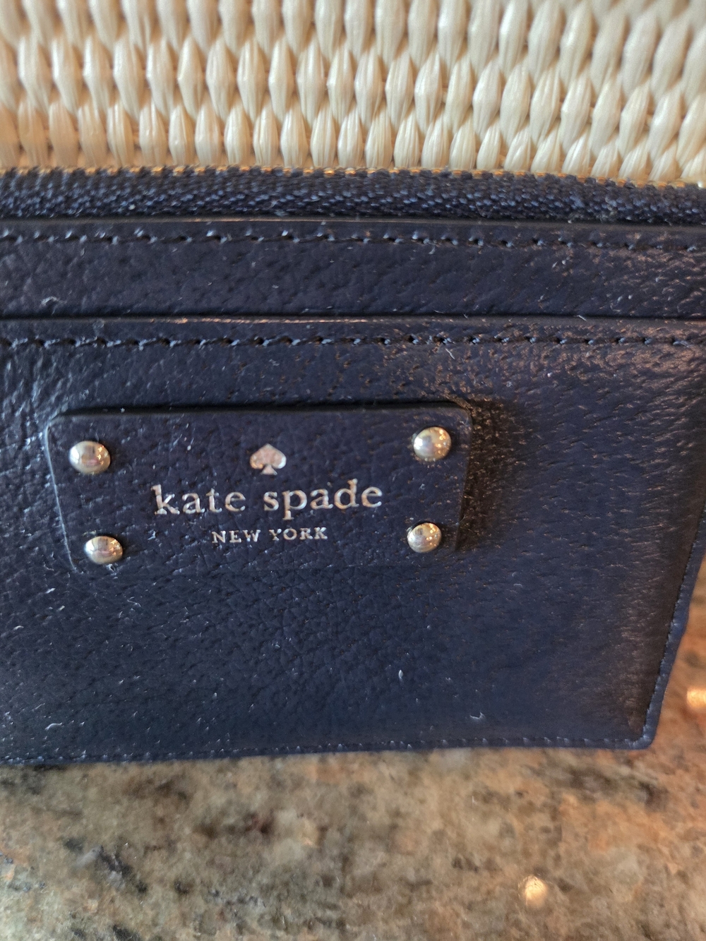 kate spade Navy and Natural Straw Bucket Bag with Navy Card Wallet - Picture 2 of 7